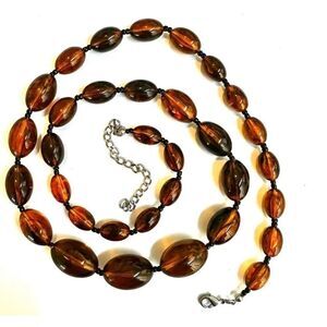 Amber tone long beaded necklace